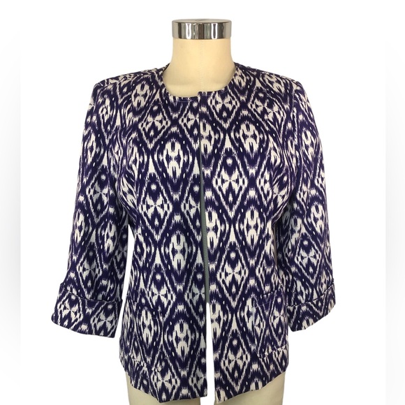 Chico's Jackets & Blazers - Chico’s Cardigan Style Jacket No Buttons Purple White Geometric Pattern Pockets